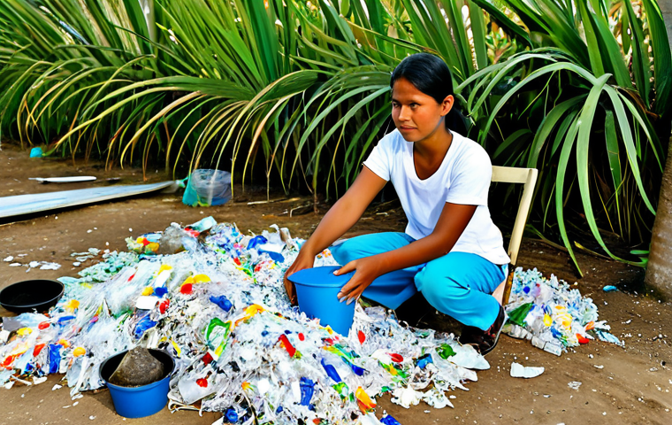 키리바시 로컬 비즈니스 성공 사례 - **Subject:** A Kiribati fisherman, David, tending to a sustainable aquaculture farm with sea cucumbe...