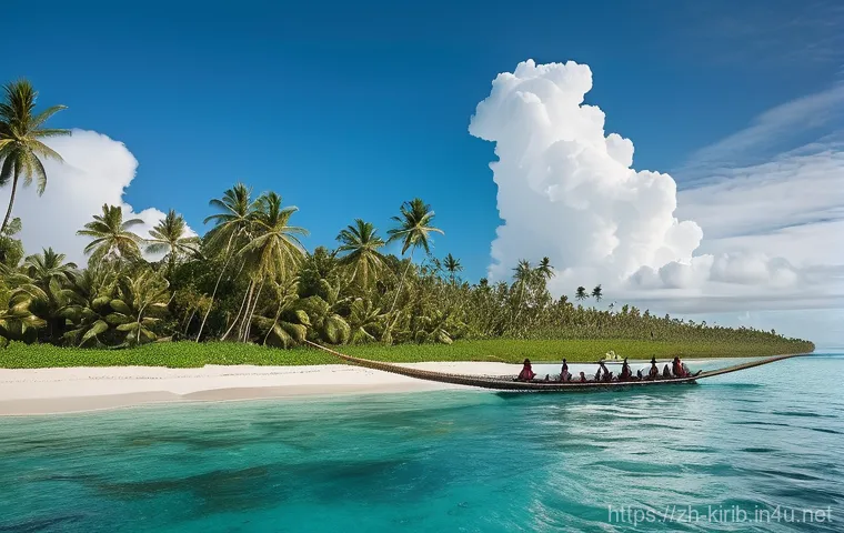 키리바시 역사 및 주요 사건 - Image Prompt 1: The First Footprints – Ancient Austronesian Voyagers**