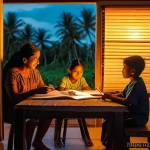 키리바시 전력 및 통신 인프라 - **Solar-Powered Island Life**
    A vibrant and hopeful scene depicting a Kiribati family in their h...