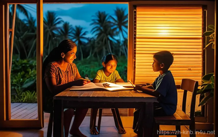 키리바시 전력 및 통신 인프라 - **Solar-Powered Island Life**
    A vibrant and hopeful scene depicting a Kiribati family in their h...