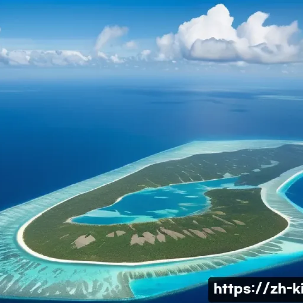 키리바시 인터넷 사용 환경 - A detailed aerial view of Kiribati’s scattered coral atolls and islands across the vast Pacific Ocea...