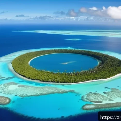 키리바시 방문 전 필수 정보 - A vibrant aerial view of Kiribati&rsquo;s scattered coral atolls and islands under bright tropical sunligh...
