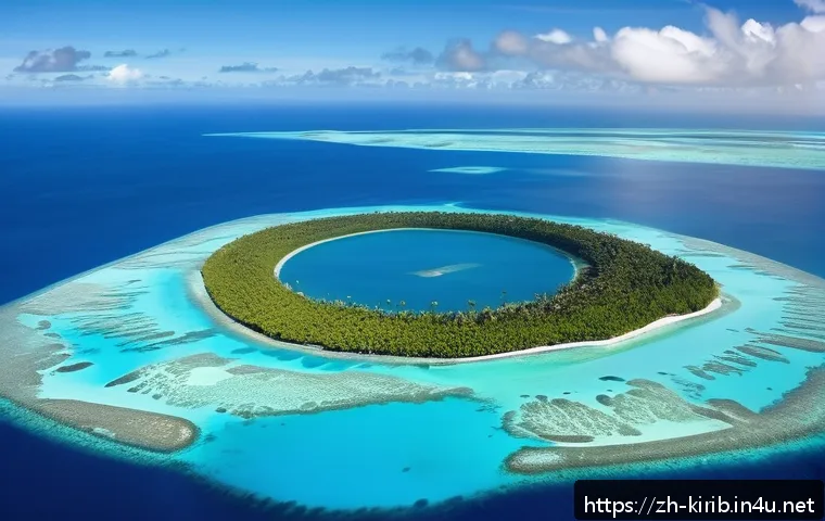 키리바시 방문 전 필수 정보 - A vibrant aerial view of Kiribati&rsquo;s scattered coral atolls and islands under bright tropical sunligh...